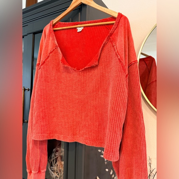 BDG Tops - BDG oversized Orange Waffle Knit Top